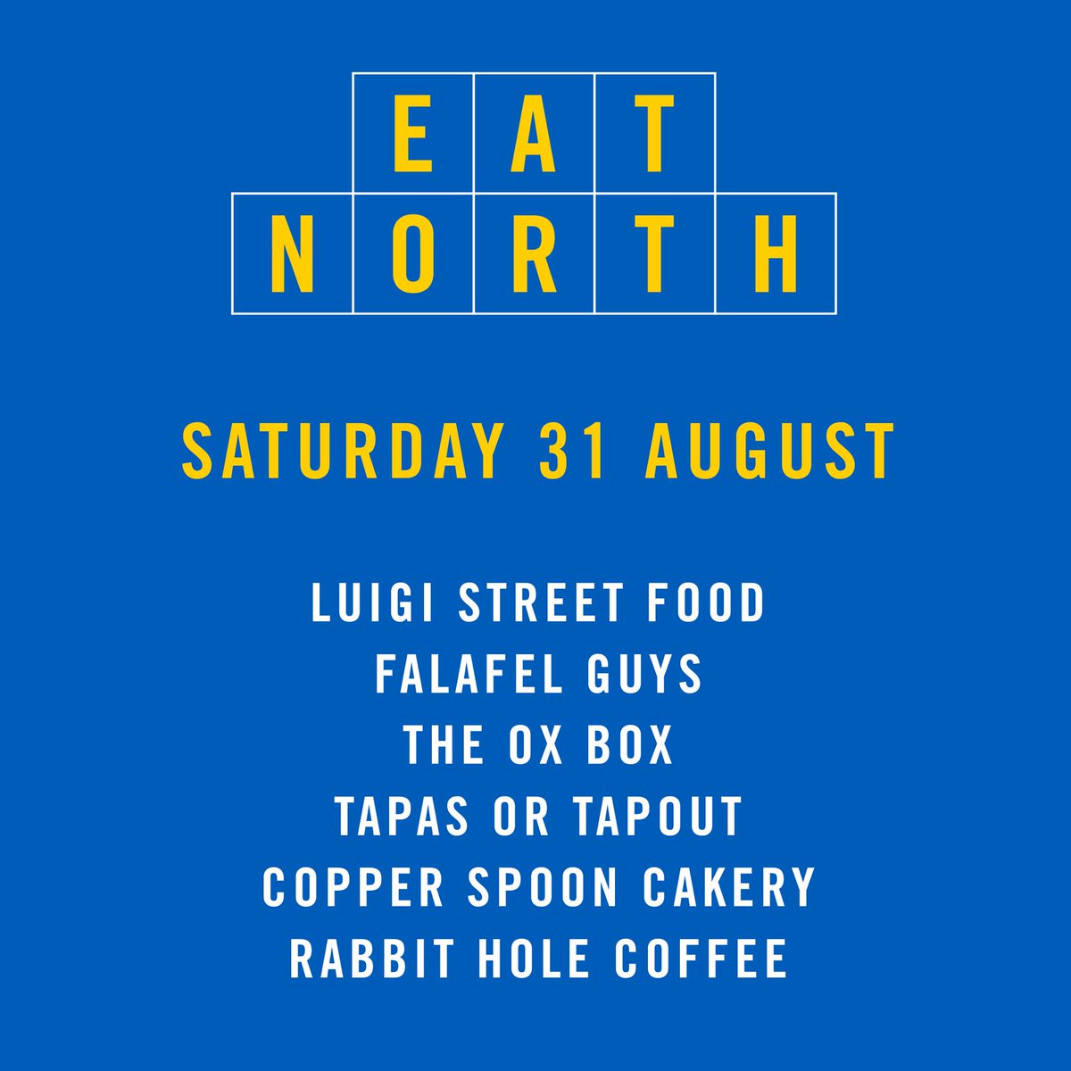 🚨COMP🚨

Who wants FREE FOOD from all our lovely traders plus 6 awesome BEERS? All at #EatNorth this Saturday 31st August <a href="/NorthBrewCo/">North Brewing Co</a>

FOLLOW US and RETWEET to win and we'll pick a winner by lunchtime on 30th August.
 
Full event details: facebook.com/events/6757087…