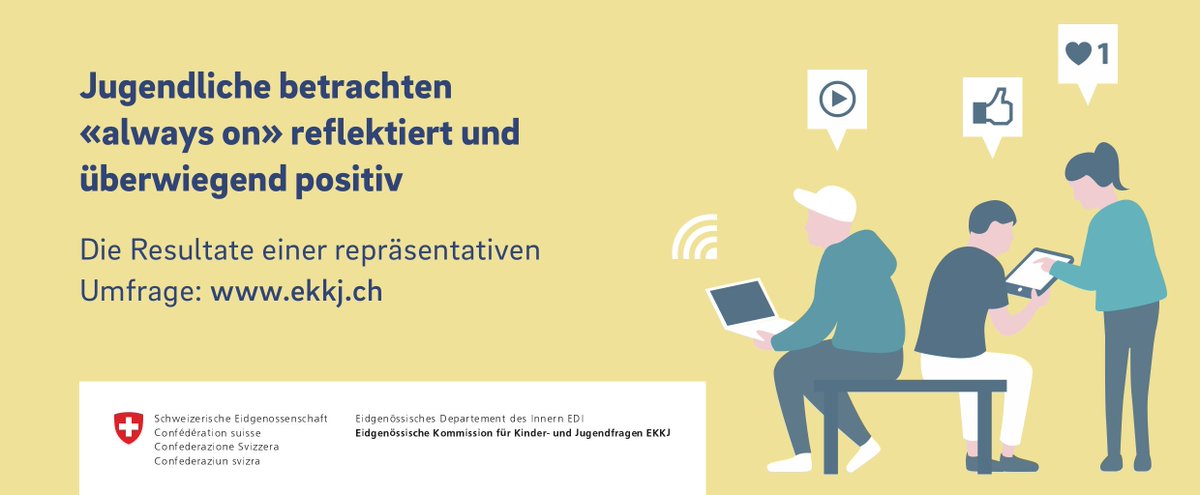 ipoooint's tweet photo. «Always on»: Jugendliche sind reflektierter als Erwachsene! Die #ekkj hat in einer Umfrage zusammen mit der @FHNW  festgestellt, dass Jugendliche das permanente Online-Sein mehrheitlich positiv erleben. Weitere Ergebnisse auf https://t.co/1nqcFgEkwI. https://t.co/7bdnAJr8cB