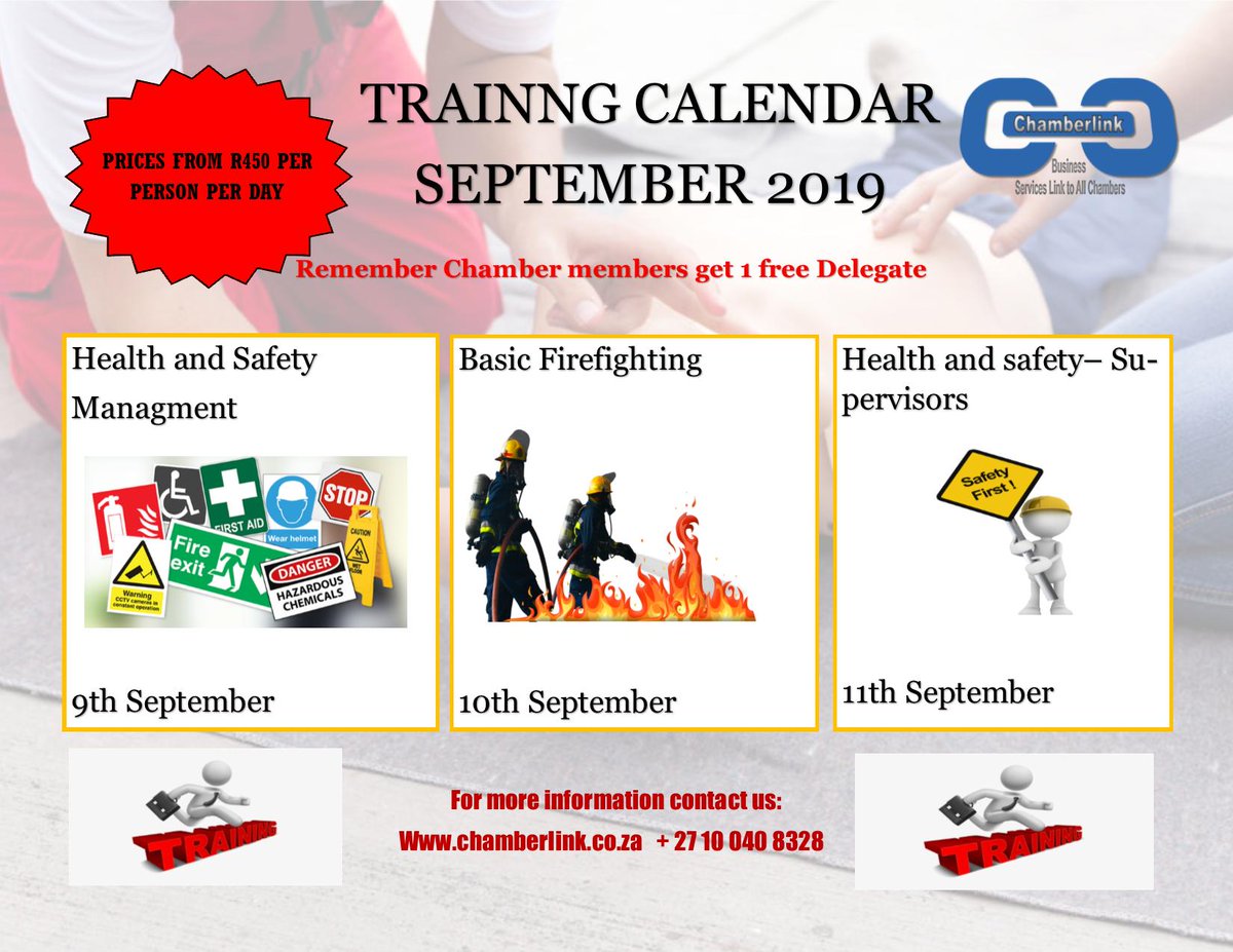 Chamberlink1's tweet image. Book your space from only R450!  #Healthandsafetytraining #Basicfirefighting #Healthandsafetymanagers #Healthandsafetysupervisors

chamberlink.co.za
010 040 8328