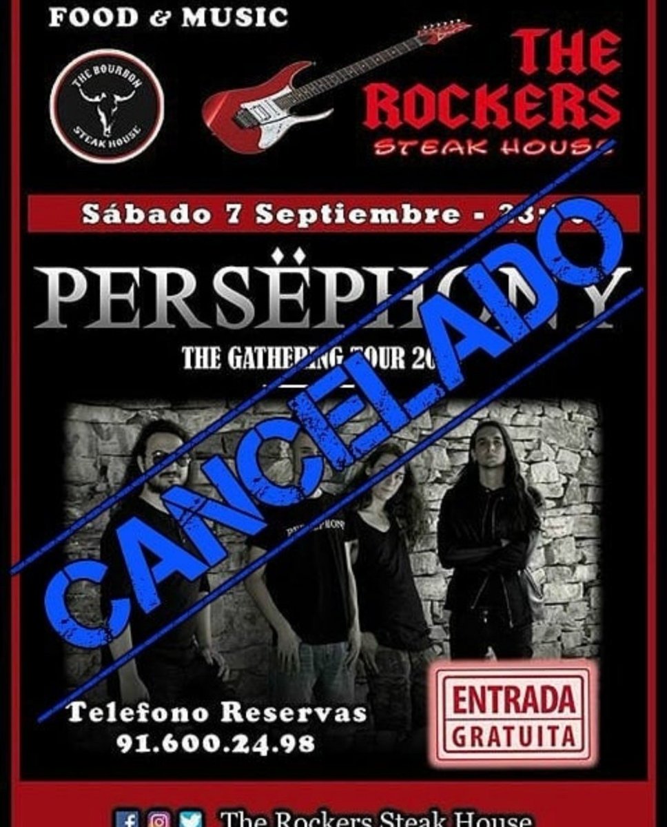 PersephonyMetal's tweet photo. Nos entristece anunciar que el concierto del día 7 de septiembre en el The Rockers de Fuenlabrada queda CANCELADO por motivos ajenos a la banda. Os invitamos a que acudáis al resto de conciertos que serán igual de brutales, ¡os esperamos! https://t.co/egXQF0ydQO