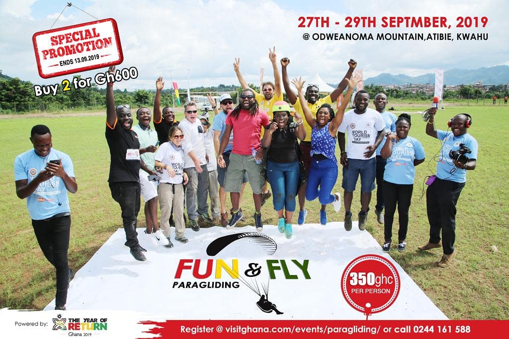 africaexpotours's tweet photo. "For our Fun & Fly family we have a special package for you. Just team-up with a friend and get your ticket for GHS 600 from now till Sept. 13, 2019.
Come let's have fun and fly. #You2CanFly #funNFly #paragliding #yearofreturn #Ghana2019 https://t.co/Zf7K8x6qUW" #exploregโฆ