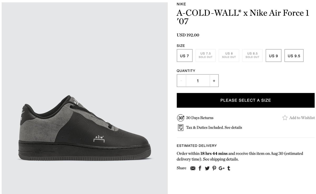 a cold wall air force 1 sizing