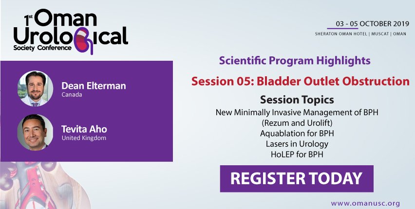 ousc20's tweet photo. Do not miss out "Bladder Outlet Obstruction" - Joint session by OUS and AUA at #OUSC2019. Register online now at https://t.co/DjmwLVbZqD. #Urologist #Uro_oncologists #Endourologists @SIU_urology @iugaoffice @UrowebESU @mohapuae https://t.co/KxvL96cDlC