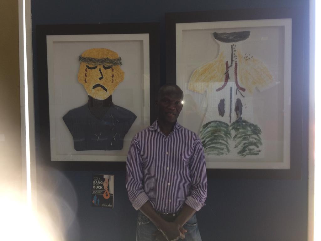 painbytes's tweet image. 17/8/2019 at Kavinga in the LowVeld. Art &amp;amp; Culture by Drs &amp;amp; Therapists. Dr O poses with his ART work. The function raised funds for Medical Care of Vulnerable children.