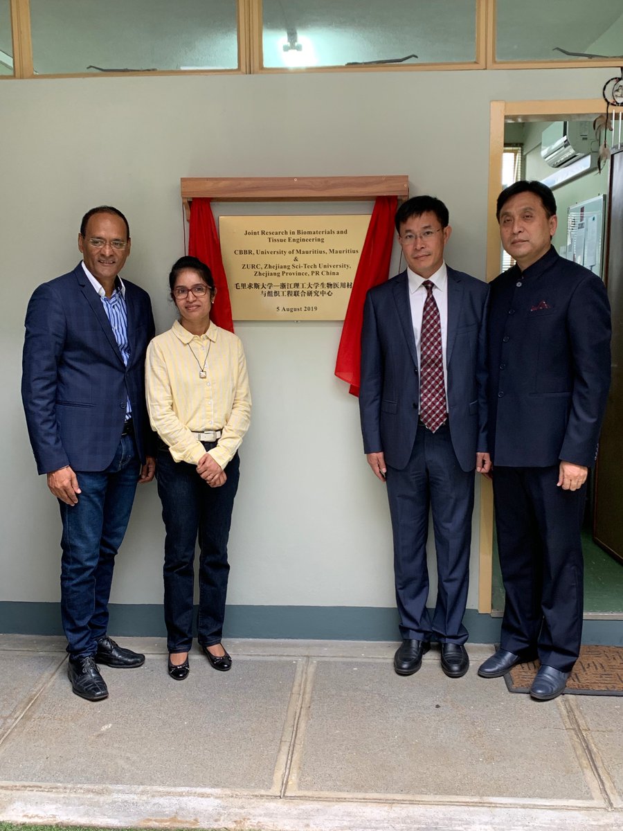 BCbbr's tweet photo. Inauguration of the centre for Joint Research in Biomaterials and Tissue Engineering between CBBR, University of Mauritius &amp;  ZURC, Zhejiang Sci-Tech University, Zhejiang Province, PR China. On the 5th of August 2019. https://t.co/zS3N4bWL3Y