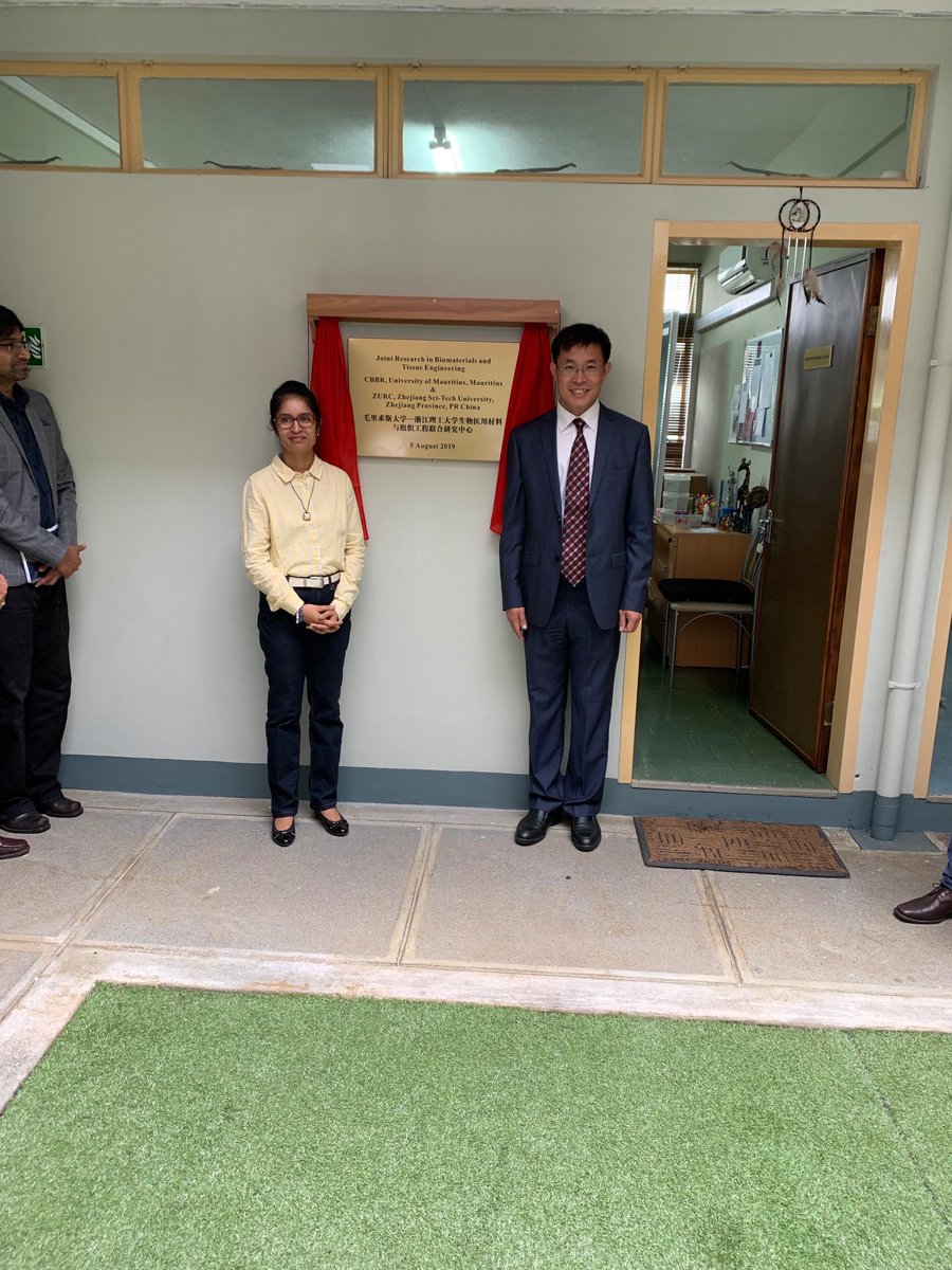 BCbbr's tweet photo. Inauguration of the centre for Joint Research in Biomaterials and Tissue Engineering between CBBR, University of Mauritius &amp;  ZURC, Zhejiang Sci-Tech University, Zhejiang Province, PR China. On the 5th of August 2019. https://t.co/zS3N4bWL3Y