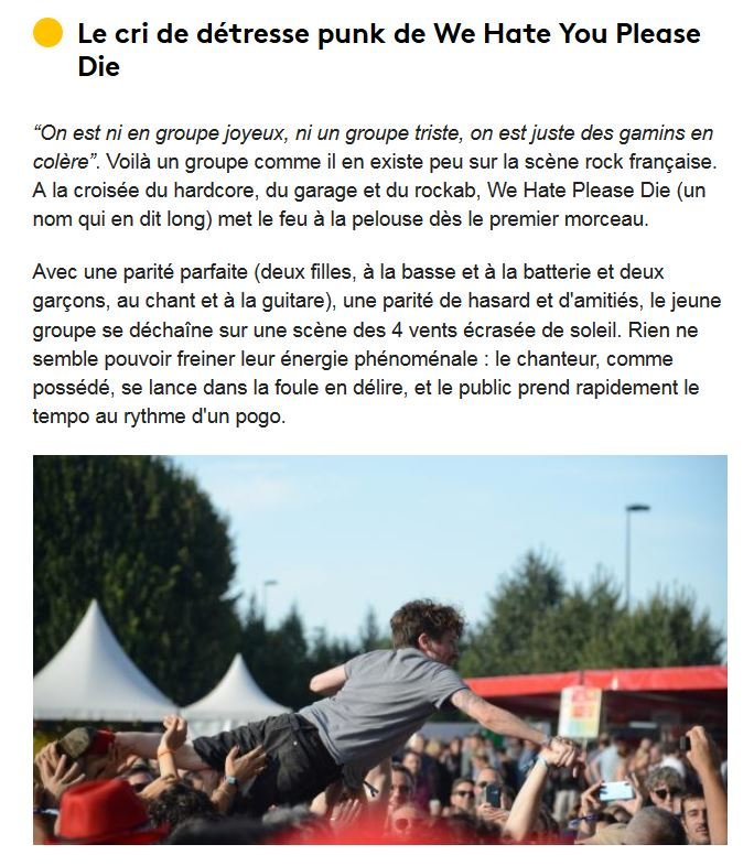 mosieurj's tweet photo. "[....] on mise tout sur cette urgence à l'os. Notre gros coup de cœur de cette 1ère journée @rockenseine" : The Cure?  Eels? Jeanne Added? Balthazar? Johnny Marr? 
NON !  > WHE HATE YOU PLEASE DIE < da #Rouen ! @franceinfo https://t.co/er6L8orTRp #SupportYourLocalBand #whypd https://t.co/02q1dEIyMe