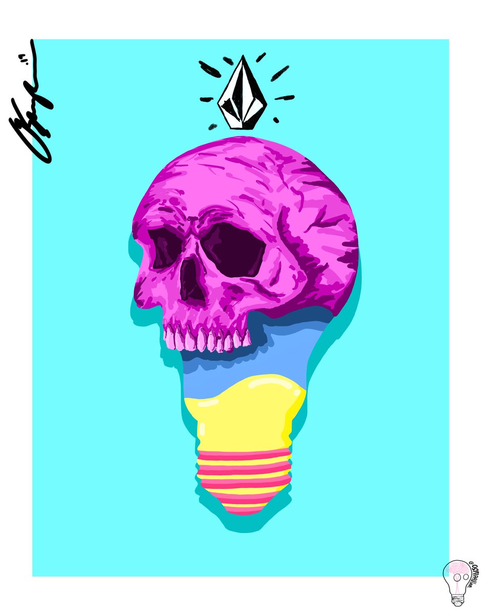 ossumpaul's tweet photo. ‘Creation forever’ feat @volcom #truetothis 
—————————————————
#popsurrealist #popart #skullart #skull #lightbulb #lightbulbmoment #happylittleskulls #volcom #volcomsurf #volcomskate #volcomwomens #art #artuk #graffiti #streetartuk #streetart #graffitiart #illustration https://t.co/upPwkTAJNn