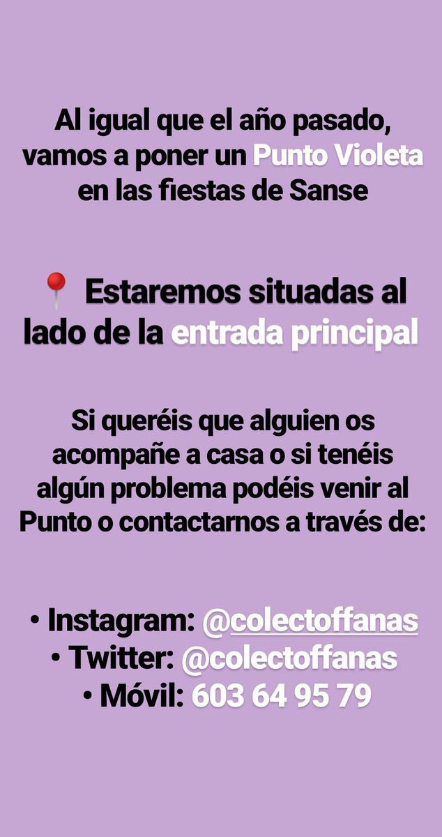 colectoffanas's tweet photo. ¡Volvemos a poner un Punto Violeta en las fiestas de Sanse! https://t.co/9rB5Yvov8V