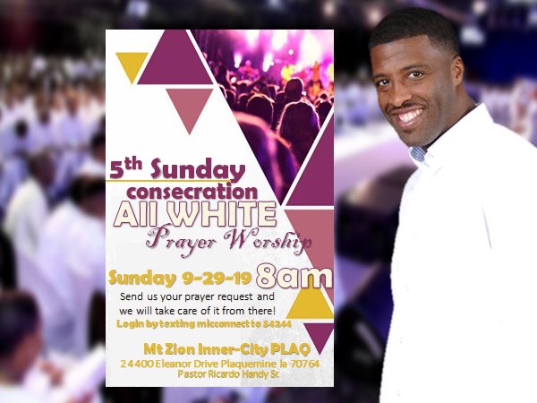 mtzionmicbr's tweet photo. 5th Sunday service at MICPLAQ will be held at 8am. No 5th Sunday service at MICBR. Join us for our #PrayerWorship and Consecration Service on the 5th Sunday in September. It’s an ALL WHITE AFFAIR!
Psalm 63:1 God, thou [art] my God; early will I seek thee..
@mtzionmic @mtzionmicbr https://t.co/7XCfzOHNtS