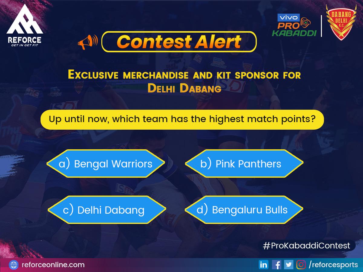 ReforceSports's tweet photo. If you're following the #ProKabaddiLeague2019, you're sure to know this one! Answer &amp; get a chance to win a FREE ticket for the next match of @DabangDelhiKC.  
Participate NOW!

RULES: 
https://t.co/vgCgU1Zxxi

#Reforce #DabangDelhi #ProKabaddiLeague #Contest #ContestAlert https://t.co/jLyBa8z7zD