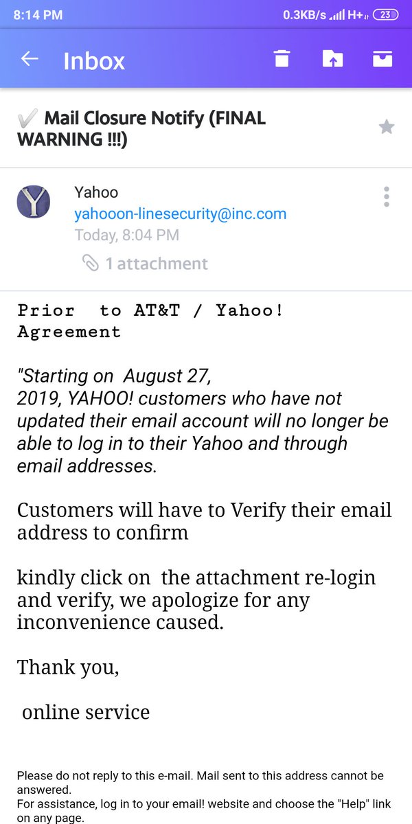 Baliganeshatour's tweet photo. @YahooCare Hi there, I just chrcking is this email is actually come from you! Thanks https://t.co/51qnCPyPbP