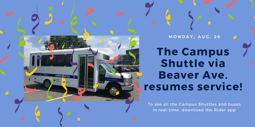 psuparking's tweet photo. The #CampusShuttle via Beaver Ave returns today! This shuttle route will visit each of its 16 stops every 20 minutes from 7:15am - 6pm, Monday through Friday.
To see the Campus Shuttles in real time, download the @TransLoc Rider app! https://t.co/7moC93ZSfZ #PennState https://t.co/g9uABsDI0Z