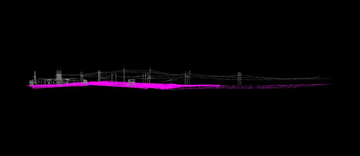 Are_corp's tweet photo. Recently, the ARE UAS flight team flew aerial LiDAR of a 12-mile transmission line ROW in Maine. Below is a classified point cloud generated from the project classifying the ground, transmission line, and substations to help the client manage their inventory.
#UAS #Classified https://t.co/3A1tjmkGII