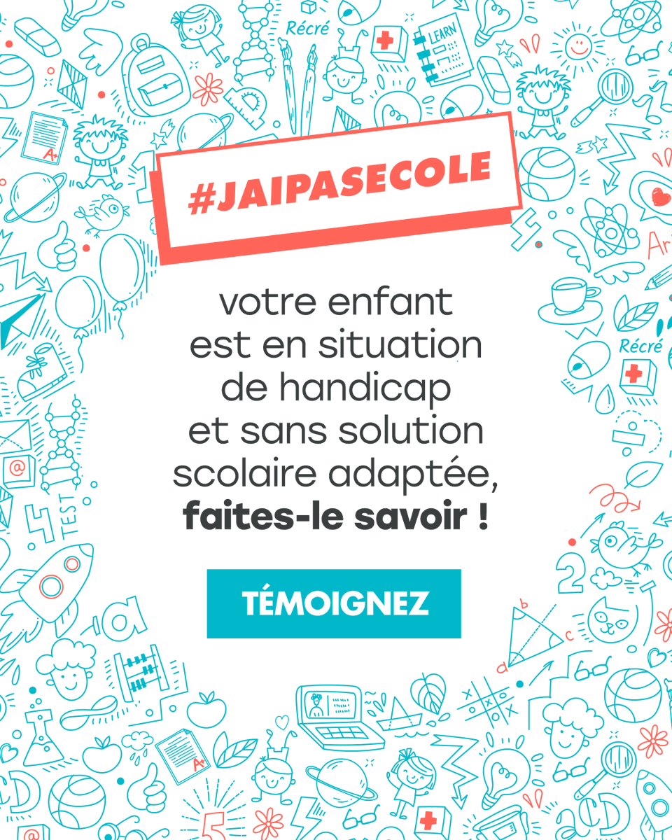 SylvaineSdeR's tweet photo. Bientôt la #RentréeDesClasses ! Mais pas pour tout le monde...
Nombreux sont les enfants en situation de #handicap qu’on entendra dire "#JaiPasÉcole", faute de solution adaptée.
Vous êtes concerné.e ? Témoignez ! ➡️https://t.co/4Skpwpsg7u #PouvoirÉtudier #CestLaBase https://t.co/yGLo6qK0vX