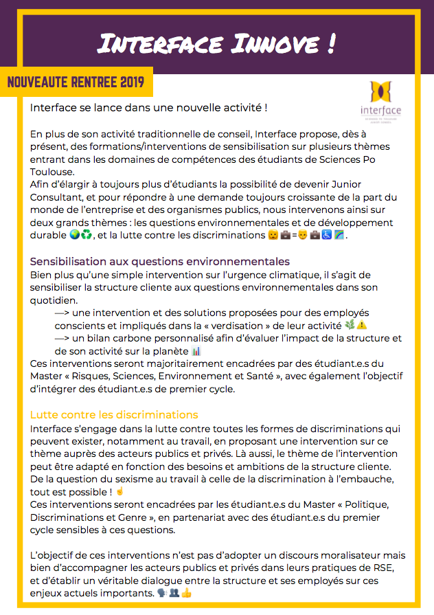 InterfaceSPT_JC's tweet photo. Interface fait sa rentrée avec une nouvelle activité pour intéresser toujours plus d'étudiants ! 🎉 #InterfaceSPTJC #JuniorEntreprises #WeareJE #CNJE #SciencesPoToulouse https://t.co/KXLCQmsb0T