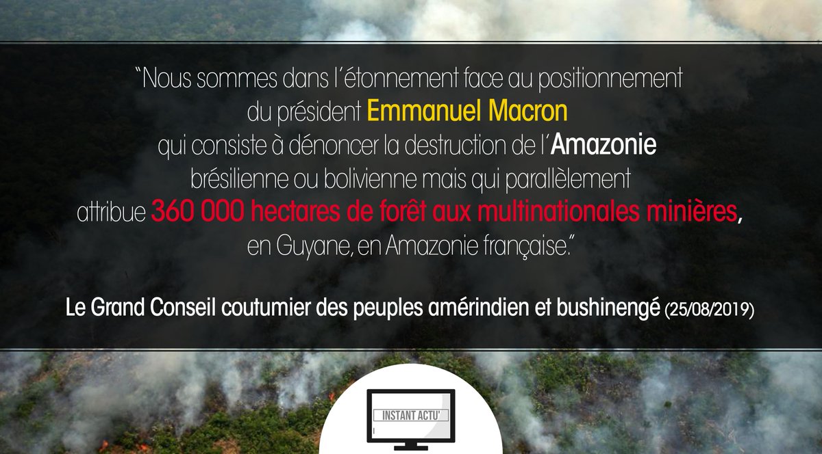 Instant_Actu's tweet photo. 🌱ATTENTION : @EmmanuelMacron est aussi responsable des incendies en #Amazonie !

En vendant des centaines de milliers d'hectares de forêt à des multinationales, le Président encourage la déforestation, responsable des incendies.

#ActForTheAmazon https://t.co/JlSd2RqAoo