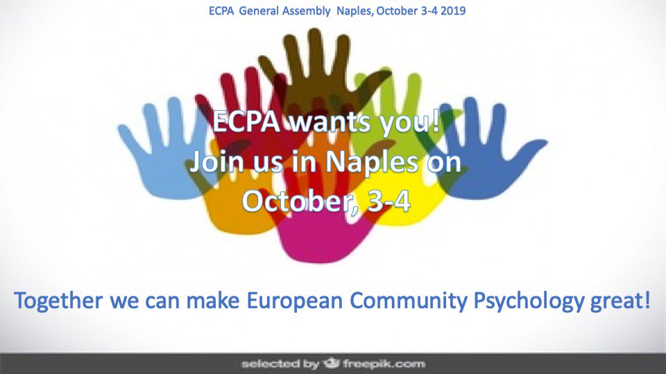 Time for ECPA presidential elections! Join our annual General Assemblies (on October, 3 &amp; 4) in Naples during the Conference “From Conflict and Hate to Healing and Hope:  Psychological Perspectives on Community and Wellness”.  Details here: ecpa-online.com