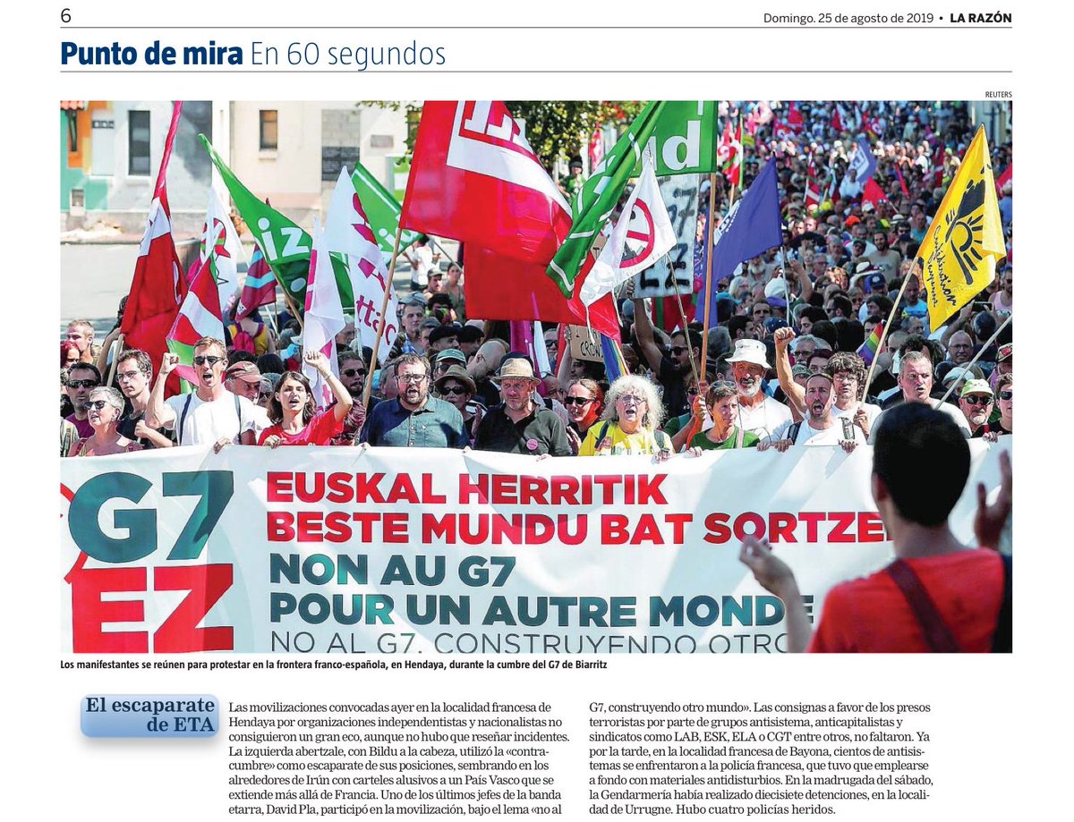 CovitePV's tweet photo. El último jefe de ETA David Pla participó con otros miembros de la izquierda abertzale en protestas contra el G7 bajo el lema "Construyendo otro mundo". 

¿Cómo han contribuido ellos a "construir otro mundo"? Con el asesinato, la extorsión, la amenaza y la persecución. https://t.co/GO3oSGu5at