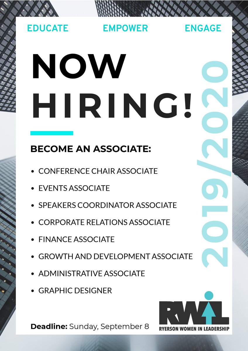 Are you passionate about women empowerment? Apply now &amp; become a part of a team dedicated to building a positive environment at Ryerson, supporting the advancement of women and gender equality &amp; encouraging students to become successful leaders. Apply now: bit.ly/2PeCEK4