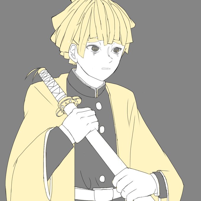 わら笑さんがTwitterに投稿した我妻善逸(鬼滅の刃)のイラスト。