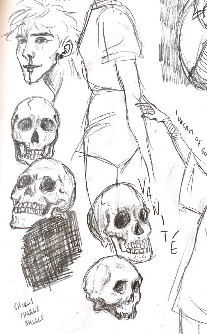 TW// BLOOD, SKULLS 

-
-
-
-
-
-
trying to fill in all the pages of my sketchbook with lyrics n shit + sum other skulls! i realized i never drew detailed skulls before so i jumped in 