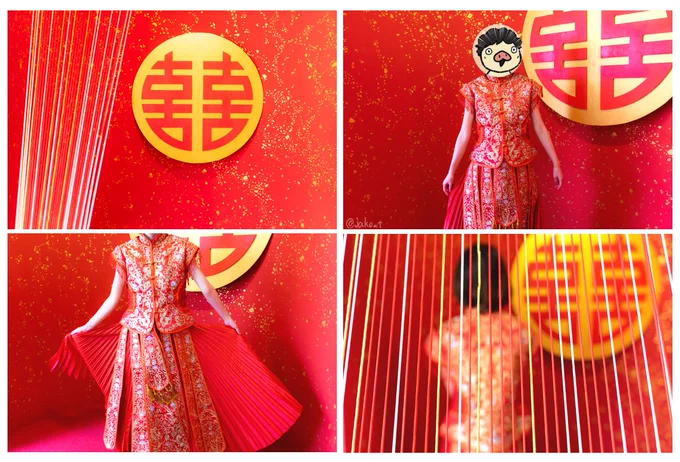 そして女木島でやってる赤い糸(香港の若手作家とかデザイナーのグループ)のウェディングショップで香港式の結婚式体験を一人でしました!!!可愛いドレス姿のわいを見てくれ!!!!!! 