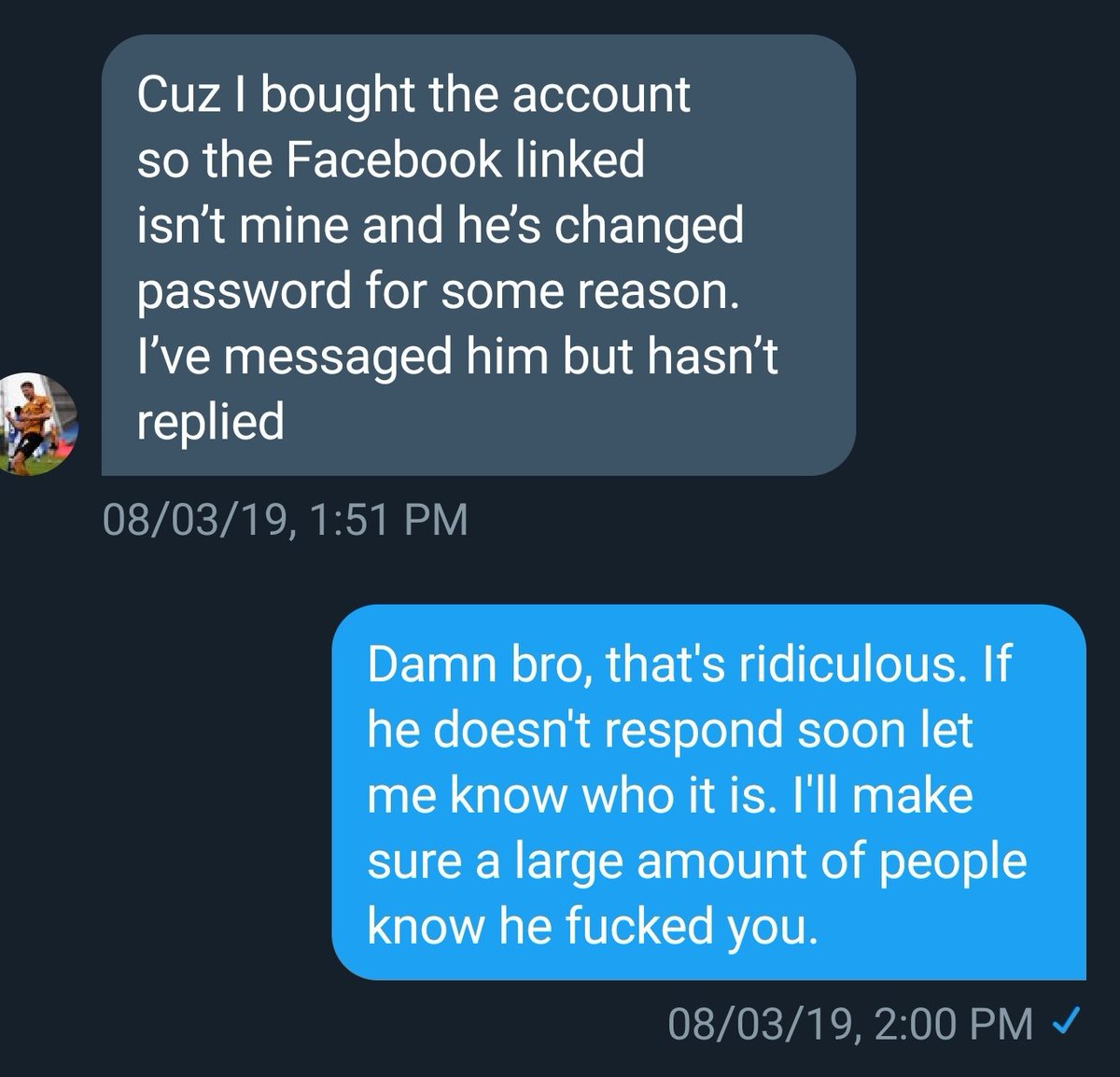 BlakeThaReaper's tweet photo. To anyone saying or seeing that I ripped this goof Spud off just wait, I have screen shots of our conversations and screen shots showing this guy got his credits. Getting cut off I guess made him emotional, I'm not sure lol. Ask him why he's buying accts for. https://t.co/mBBJFTAoXE