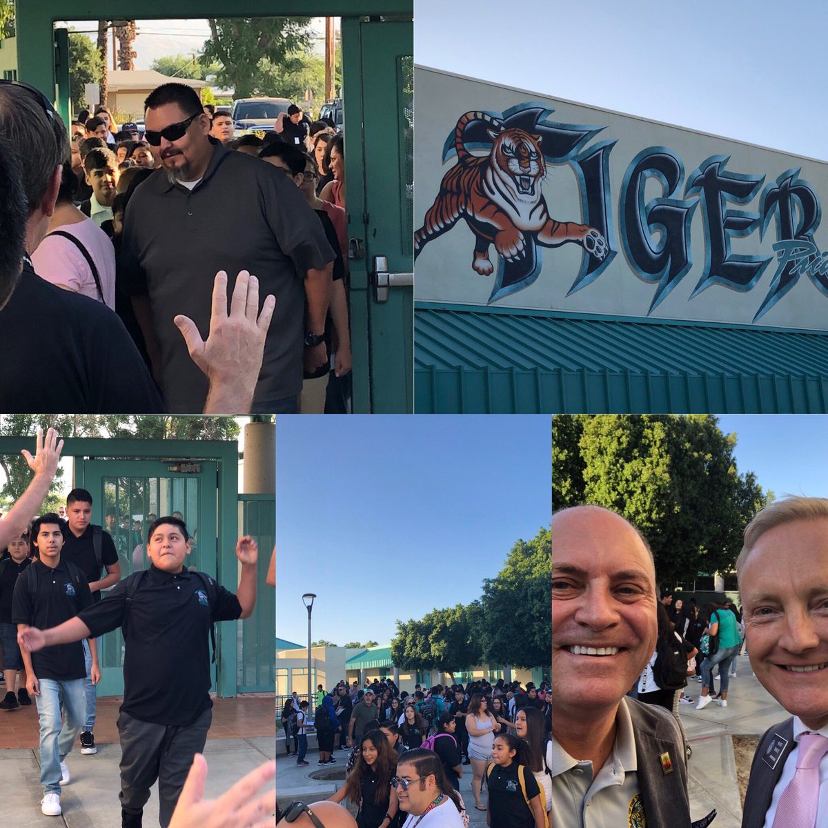 I love welcoming the 2019 students at @IndioMidSchool on the #1stdayofschool. teachers, staff, <a href="/DesertSandsUSD/">Desert Sands USD</a> Superintendent Scott Bailey and I met kids with a #high5
