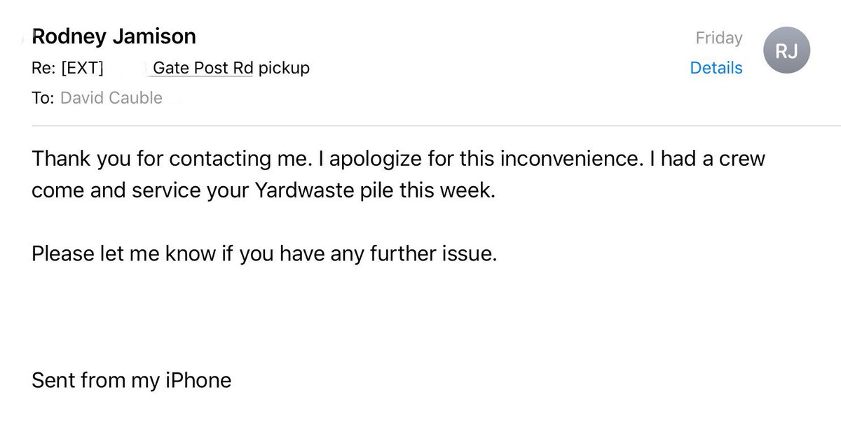 dcauble's tweet image. Last installment on this topic:  email received from Rodney Jamison, director Solid Waste Services.  Nice to know that city leaders, like Mr. Jamison, can be responsive when normal lines of communication fail. @cltgov @cltsws @netcharlotte