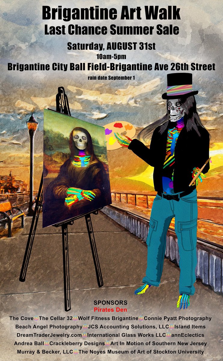 BBArtWalk's tweet photo. This Saturday, Aug 31, 2019 Last Art Walk of the summer season in Brigantine, NJ.  10am to 5pm at the city ballfield.  @artpridenj @BrigantineDeals @njdotcom @njstage @ArtCnow @Visit_NJ @bestofnj #beachlife @Wibbage https://t.co/2915i65uD1