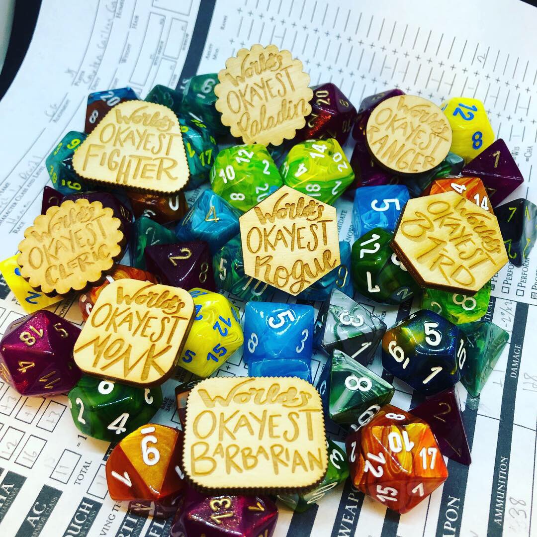 evergreenburrow's tweet photo. For this year, we have expanded our World’s Okayest DnD pin line to include all classes! Wooden pins are designed and assembled by hand, and are the perfect party gift 💕✨
#dnd #dragoncon #dragoncon2019 #ttrpg #worldsokayestdm https://t.co/3hiimIy5UQ