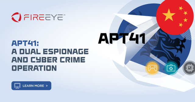 bogeyWA's tweet photo. Join @FireEye's experts for a webinar on August 29 at 11am ET to learn more about how #APT41 uniquely balances espionage activity with financially motivated activity driven by personal gain. https://t.co/Bo7WOg37fX https://t.co/RDoAO3zVVc