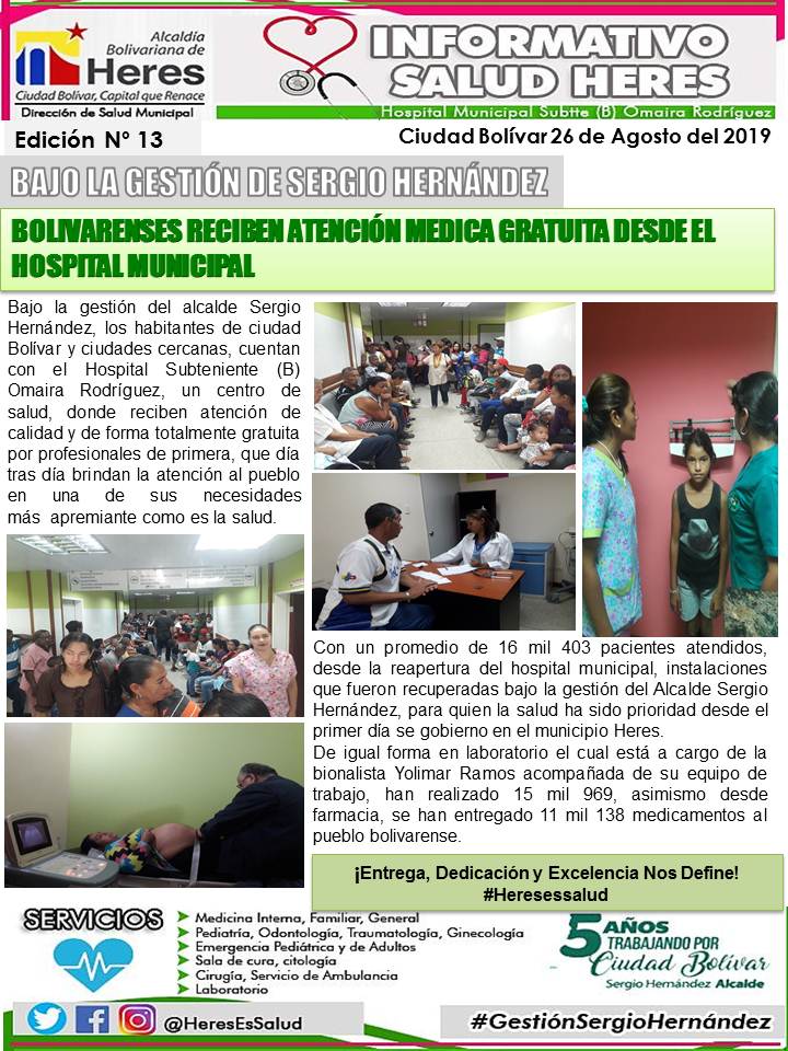 SaludMpalCBol's tweet photo. #26agosto 🗞 Informativo Salud Heres, edicion numero 13° para conocer más sobre la gestión del Alcalde Sergio Hernández en materia de salud.
#VenezuelaEnLuchaYVictoria
#VenezuelaBellaConPoderPopular
@comandosergioh @NicolasMaduro @MPPSalud https://t.co/A93cg7l30i