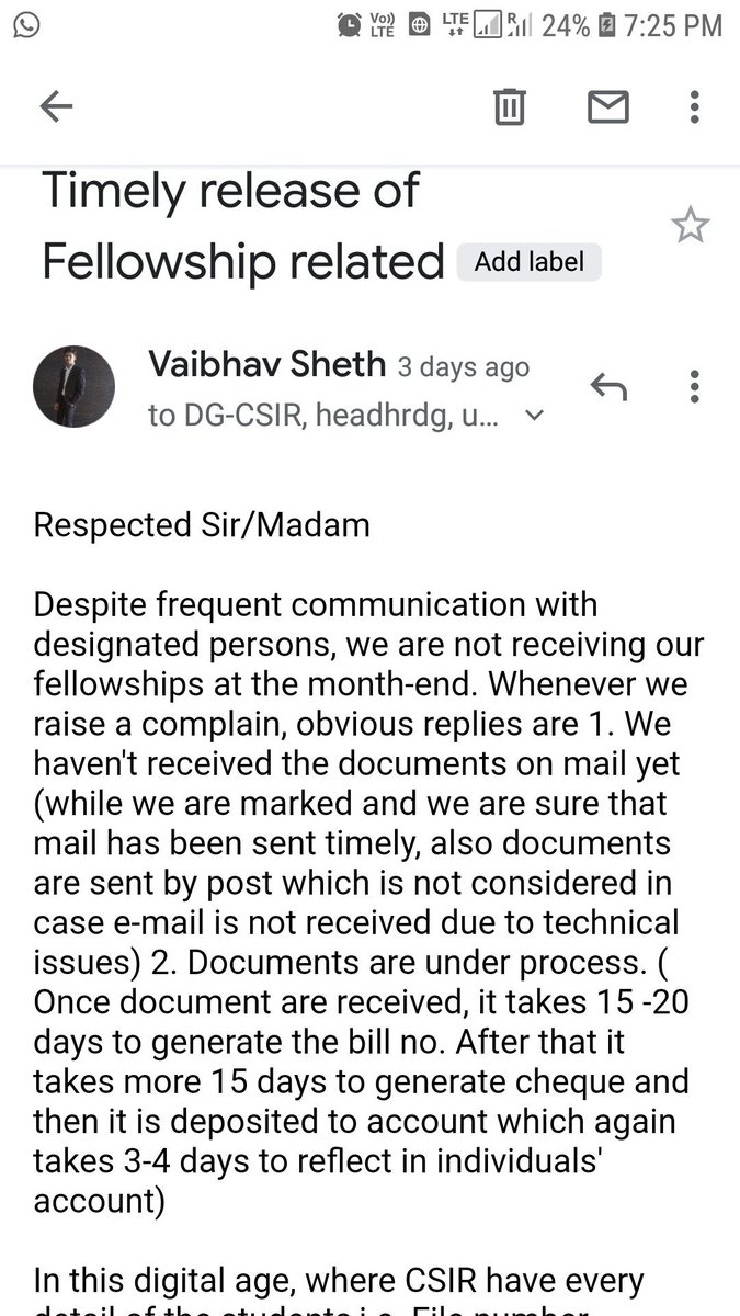 vaibhav_sheth06's tweet image. Frequent attempts 2 ask 2 regularise the monthly fellowship disbursement. Yet not receiving it regularly. Since June no fellowship received @CSIR_IND @dgcsirIndia @shekhar_mande @PMOIndia @drharshvardhan @PrinSciAdvGoI @HRDMinistry 
How often we have to beg it? @HikeFellowship