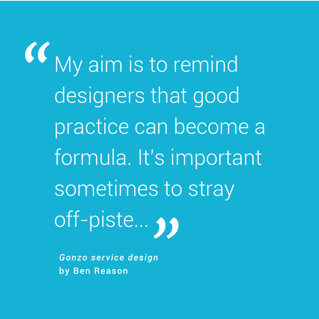 Service design is a maturing discipline. But what happens to service design when you let go of all the tools and processes, and instead follow your gut? Gonzo service design. <a href="/breasy/">Ben Reason</a> shares his thoughts: linkedin.com/pulse/gonzo-se…