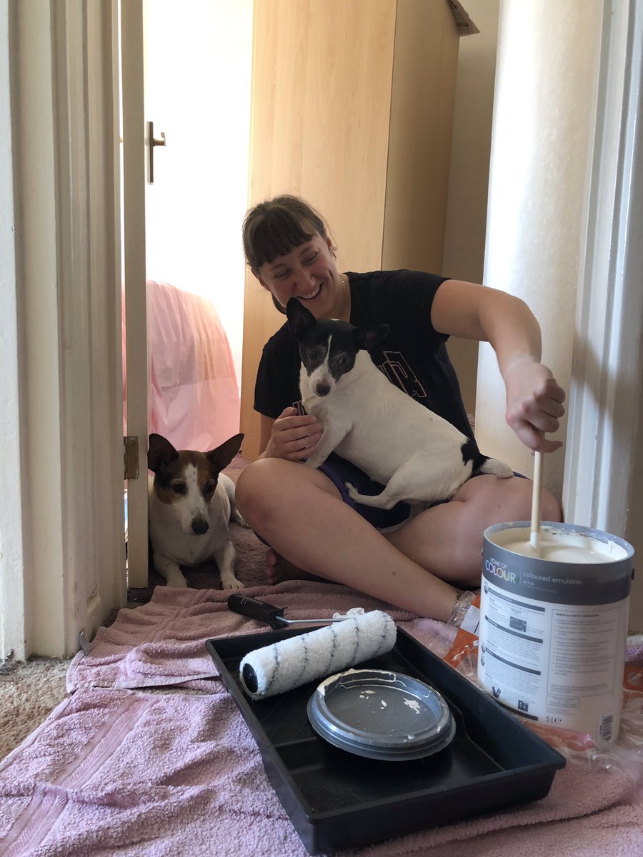 KMayClem's tweet photo. Celebrating #InternationalDogDay with my two little helpers! They can’t hold a paintbrush but the tails are an excellent alternative 😂 #RescueDogs #jackrussellterrier https://t.co/jLVGFrudfH