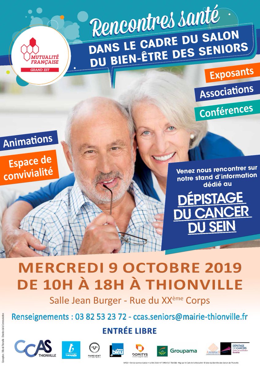 MFGrandEst's tweet photo. 👩👵👱♀️ 08.10 à #Thionville : stand d'information consacré au #Dépistage organisé du #CancerDuSein dans le cadre du #SalonBienÊtreSeniors - Organisé par
@MFGrandEst, CCAS @VilleThionville, @fblorrainenord
@AegideDomitys, @Groupama, #Amodemaces & #Fairevent📞Infos: 03 82 53 23 72 https://t.co/fL0Hr50G5j