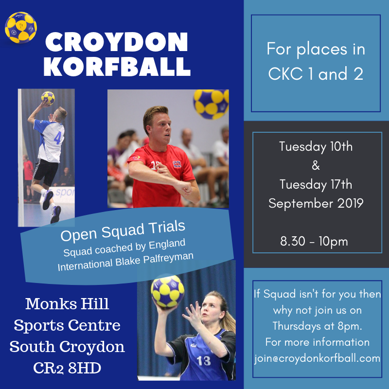 croydonkorfball's tweet photo. OPEN SQUAD TRIALS
Fancy trying out for CKC 1 (in regional and promo leagues) & 2 this season? Then join us on Tuesday 10th and 17th September at Monks Hill Sports Centre. #squad #tryout #opentoeveryone #croydon #mixedgendersport https://t.co/RKHjgdsNwF