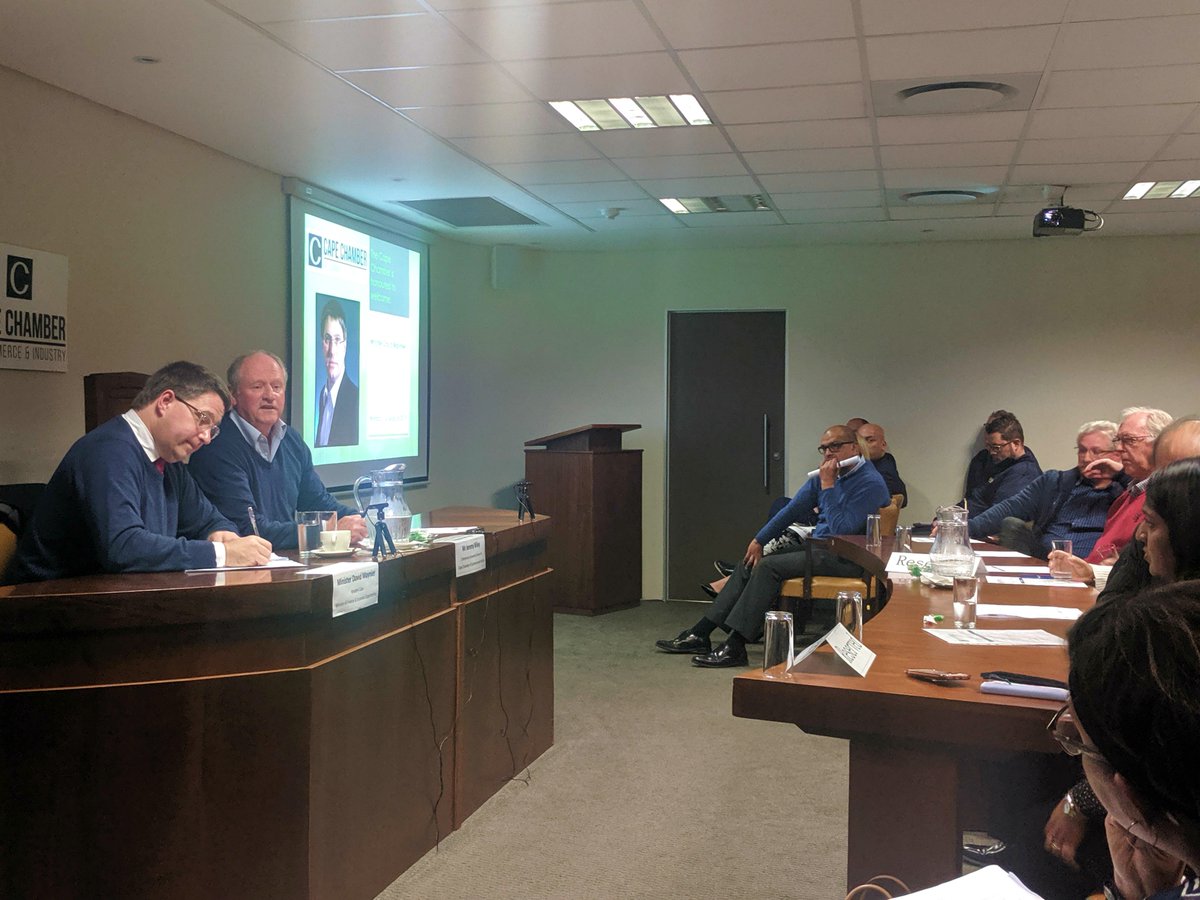 DavidMaynier's tweet photo. Addressing leaders of Western Cape business at the @Cape_Chamber this morning. As a government we are open to partnering with business to solve the economic challenges we face, creating jobs and strengthening the Western Cape economy. https://t.co/PzZMdT02yv