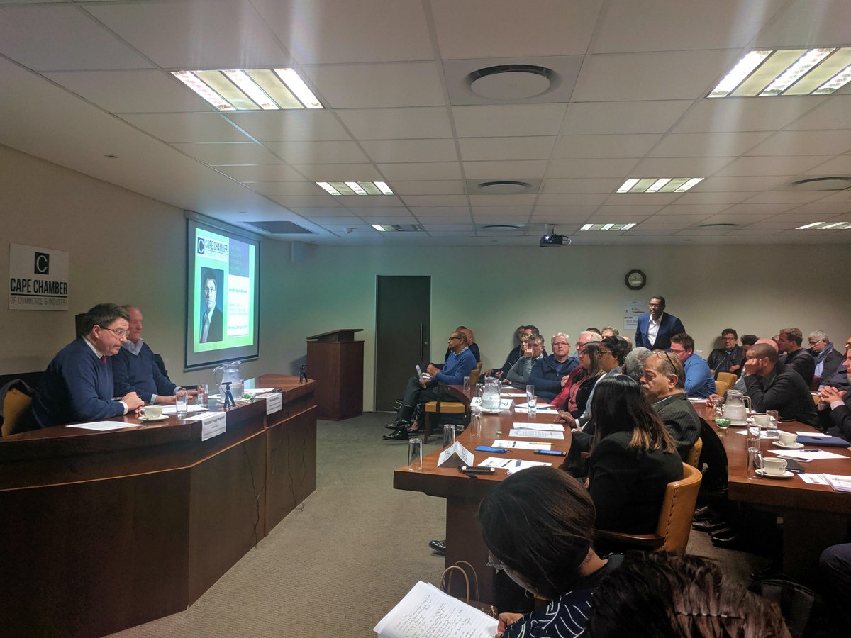 DavidMaynier's tweet photo. Addressing leaders of Western Cape business at the @Cape_Chamber this morning. As a government we are open to partnering with business to solve the economic challenges we face, creating jobs and strengthening the Western Cape economy. https://t.co/PzZMdT02yv