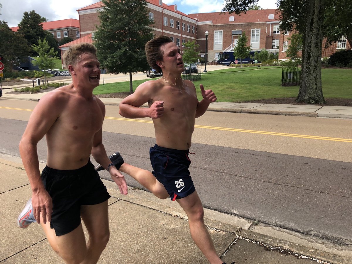 OleMissBSB's tweet photo. After today’s 2-mile run, the 2019-20 REBS are officially off and running! 🏃🏼 

@Dougnikhazy edged @drew_mcdaniel at 12:00 in Heat 1 photo finish, but @connorwalshh7 took it home in Heat 2 with the best overall time at 11:48! 🔥🔥 https://t.co/cwWXkbYKbH