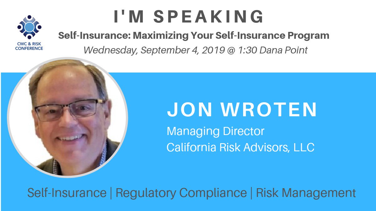 JonWroten1's tweet photo. I'm excited to be speaking on Maximizing Your Self-Insurance Program at #CWCRC Dana Point, September 3 - 6. Hope to see you there. #workcomp #selfinsurance #CALRisk https://t.co/HZMKR5Dyzp