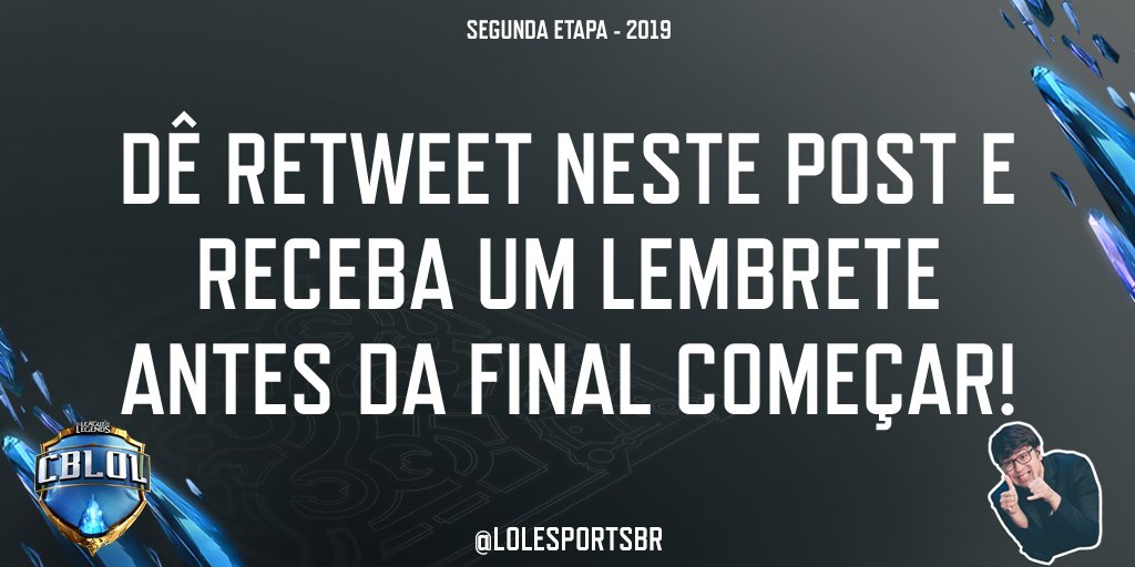 CBLOL's tweet photo. ⚠️ ATENÇÃO, FÃS DOS ESPORTS! ⚠️
Esse tweet é pra você não perder NADA sobre a grande FINAL do #CBLoL!

🗓️ Neste SÁBADO, dia 07/09
⏰ AO VIVO a partir das 12h
👊 @flaesports 🆚 @INTZeSports
 
🔁 Dê um RT nesse post pra receber um lembrete assim que a transmissão começar! https://t.co/eI9JqySA2V