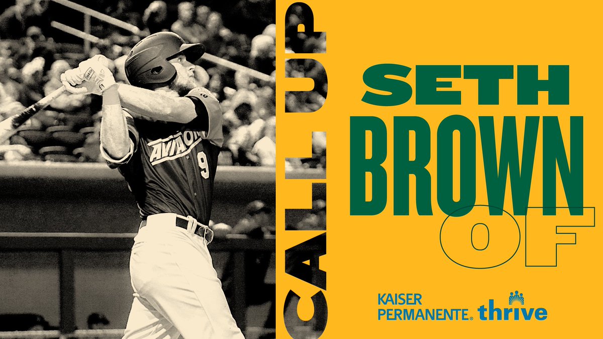 Athletics's tweet photo. Seth Brown has taken off with the Aviators and will be landing with the A's in Kansas City for his @kpnorcal #ThriveCallUp https://t.co/GaZcc3gN5L