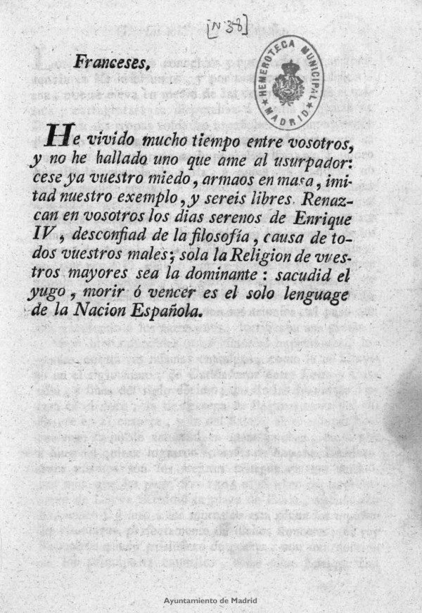 Proclama a los soldados franceses, incitándoles a desertar y tomar las armas, uniéndose a los españoles (1808) Hemeroteca Municipal de Madrid, A.H.1/5 (152) <a href="/memoriademadrid/">memoriademadrid</a> <a href="/ruhm_online/">RUHM</a> <a href="/elprimeredecan/">El Primer Edecán</a> <a href="/ArsMilitum/">Ars Militum UCM</a> <a href="/DefensaPtrmonio/">Patrimonio Cultural de Defensa</a> <a href="/PatrimonioCM/">Patrimonio Histórico y Archivos▪️Comunidad Madrid</a> <a href="/CulturaCMadrid/">Cultura▪️Comunidad de Madrid</a> <a href="/rivkagreen/">rivka green</a>