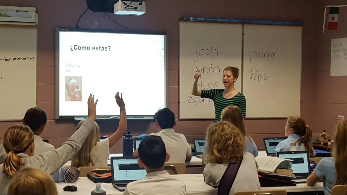 Juliefs77's tweet photo. Day one of Spanish classes was muy bien! We are thrilled to offer Spanish this year to our 5th-8th graders at St. Catherine! https://t.co/Yaad4LNU9O