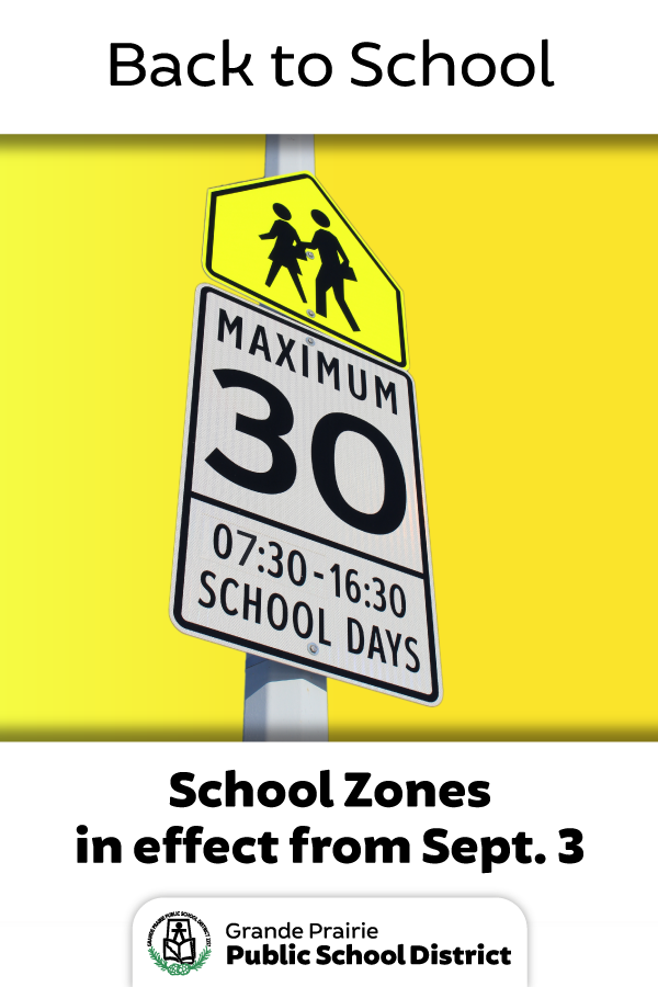 GPPSD2357's tweet photo. 🚸🚸🚸The #SchoolZone #SpeedLimits will be in effect as of Sept. 3. Drivers🚗 need to #SlowDown to 30km/hr. The safety of #GPAB community is everyone's responsibility. We need to work together for the safety of students &amp; to ensure that every student succeeds. #BacktoSchool #GPEd https://t.co/ozirIl5ec1