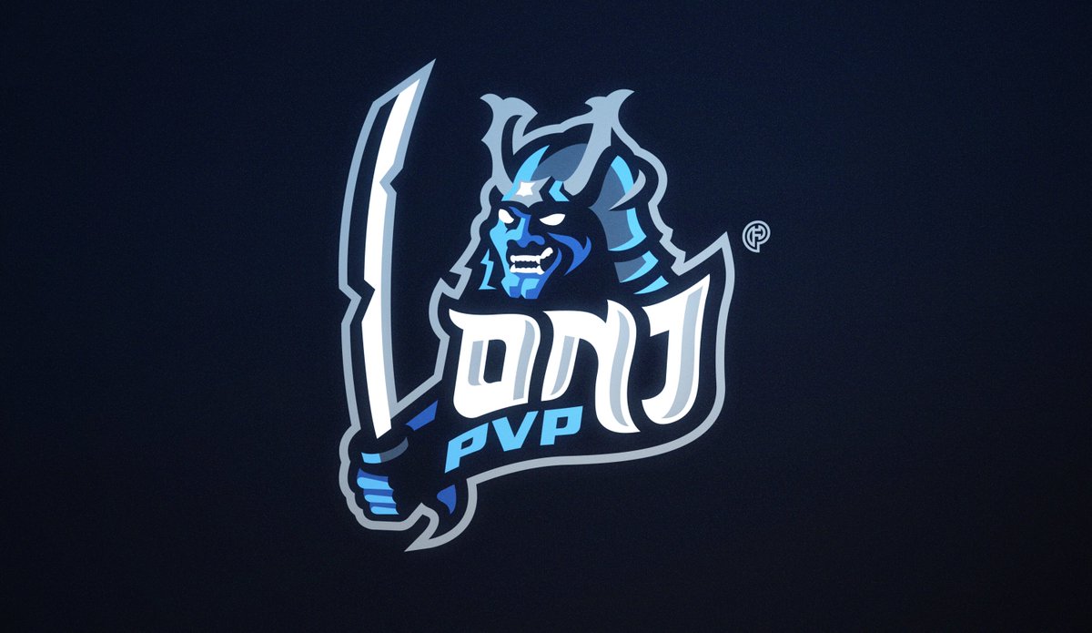 Polwnn's tweet photo. blue themed 'Oni Samurai' mascot logo (client work) https://t.co/GlEl9l4qO2