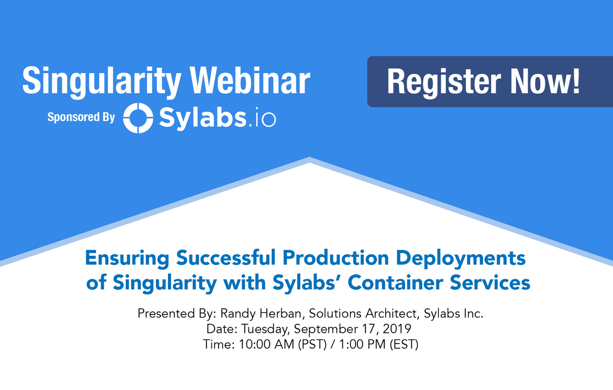 It’s not too late! There's still time to register for our first live #webinar “Ensuring Successful Production Deployments of <a href="/SingularityApp/">Apptainer (formerly Singularity)</a> with Sylabs' Container Services” presented by <a href="/SylabsIO/">Sylabs Inc.</a> Solutions Architect Randy Herban. sylabs.io/webinars/2019-…